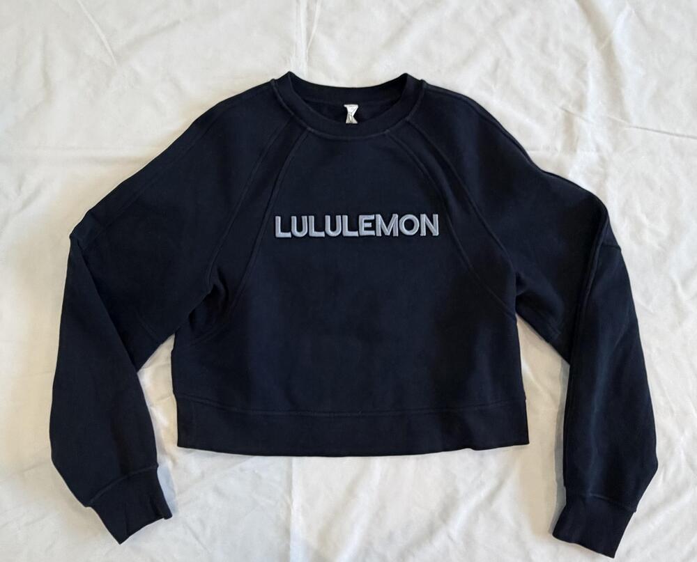 Lululemon Sweatshirt Womens XS/S Blue Logo Cropped Crewneck Raglan Fleece